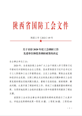 喜報(bào)！公司首獲陜西省國防系統(tǒng)2020年度調(diào)研成果一等獎(jiǎng)